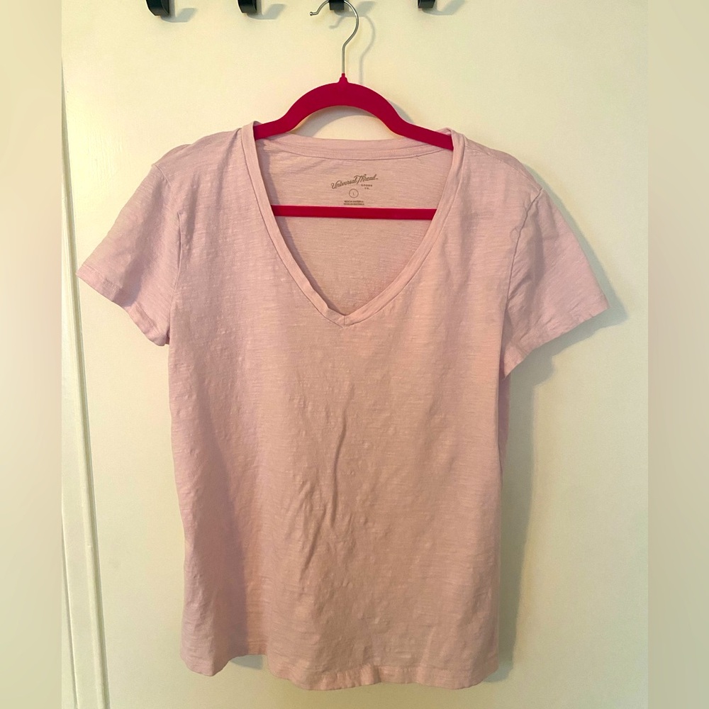 Light Pink V Neck Basic Top